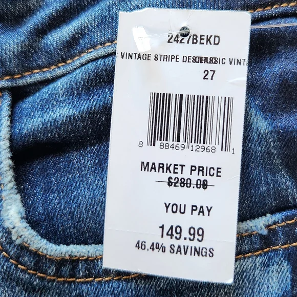 NWT L'Agence "High Line Skinny" Jeans Classic Vintage Stripe Destruct Blue 27 - Picture 12 of 14